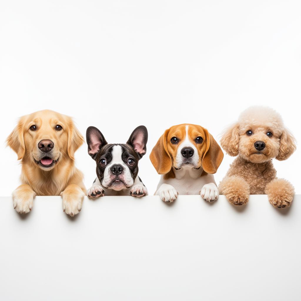 Four adorable dogs peeking over edge at Totally Mutts Vancouver